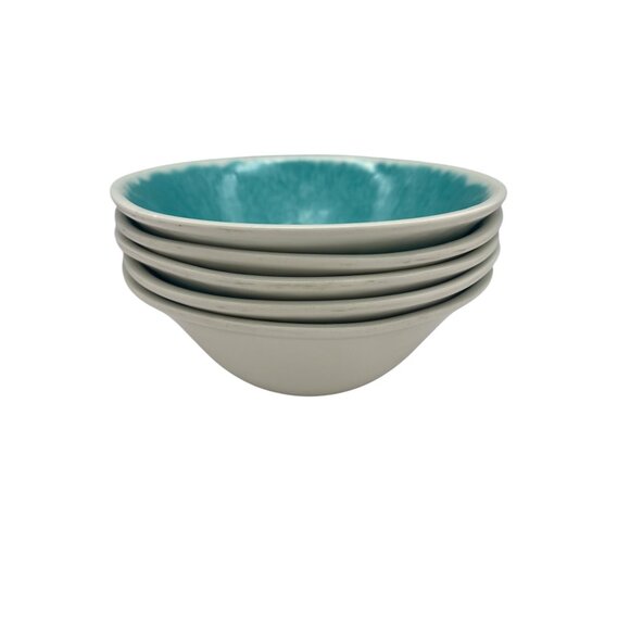 Set Of 5 Melamine Bowls 6.75" Diameter Aqua Interior White Exterior Unbranded - Picture 6 of 6